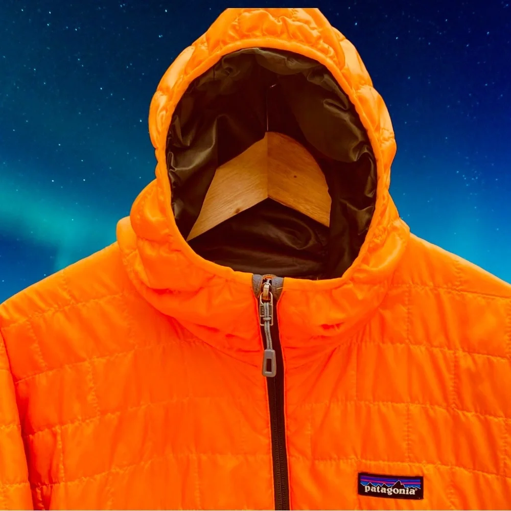 PATAGONIA MENS NANO PUFF HOODY XL SPORTY ORANGE/GREEN PRIMALOFT INSULATION NWOT - Picture 8 of 12